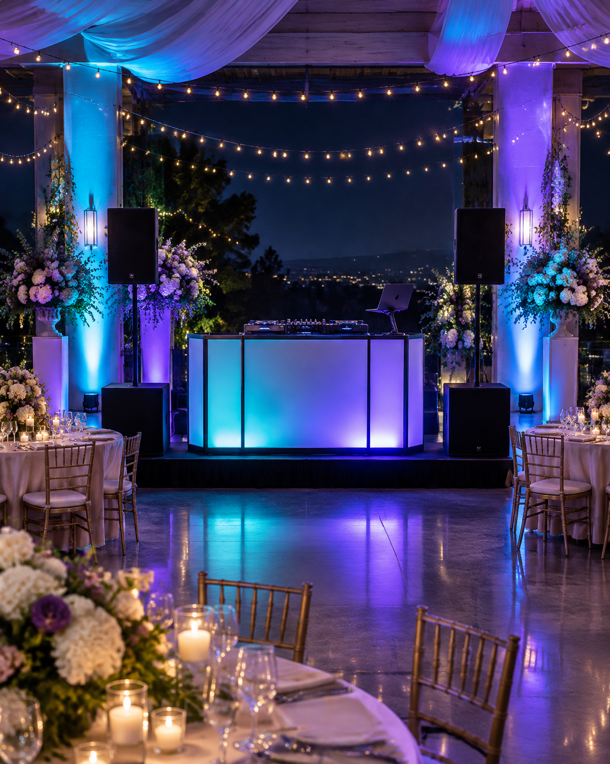 DJ booth prepared inside an elegant wedding venue