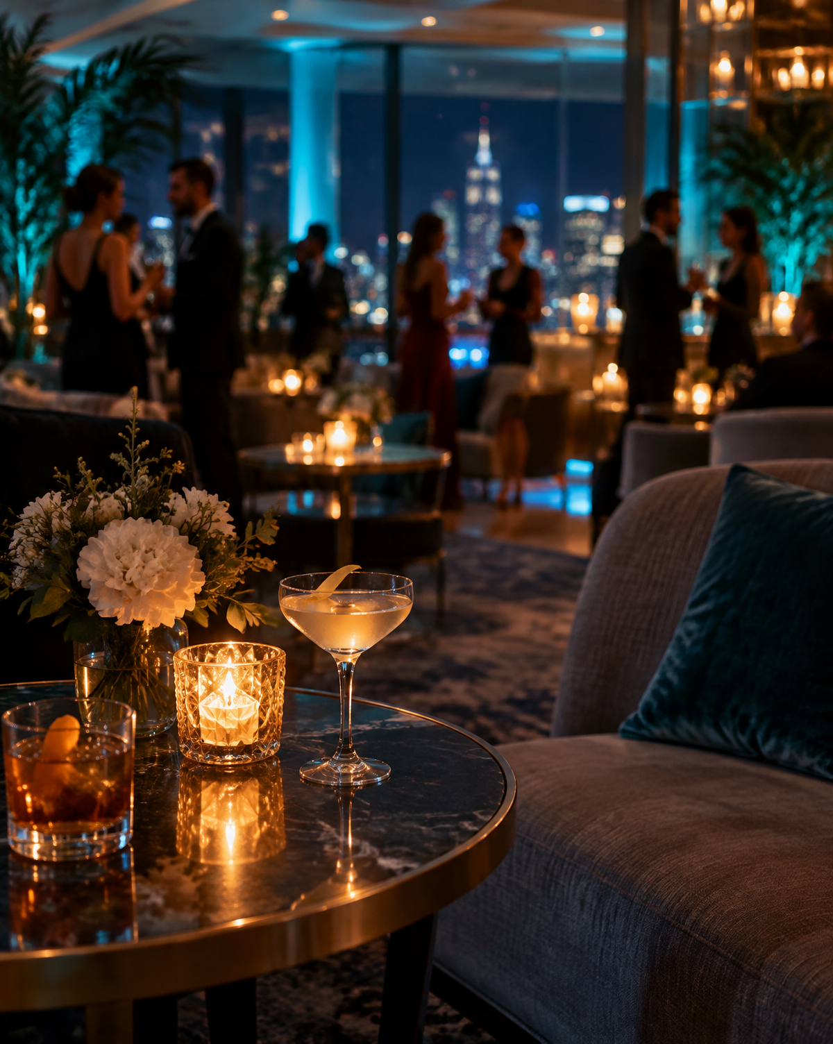 Elegant cocktail lounge ready for an evening event
